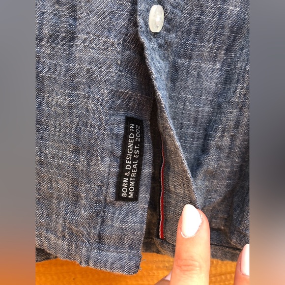 INDUSTRY-Slim fit linen-denim look short sleeve button down shirt. Size L. - Picture 10 of 11